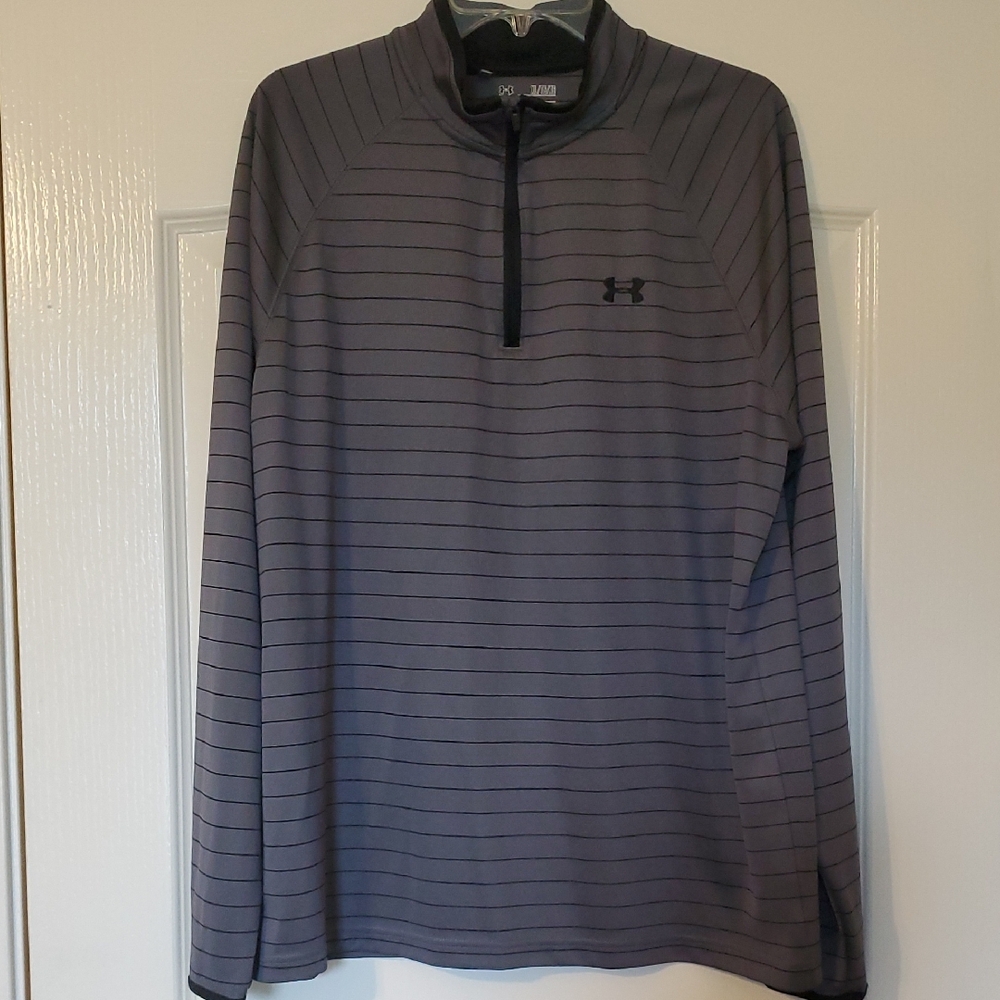 Under Armour Men's Gray and Black Striped Quarter Zip Pullover, XL